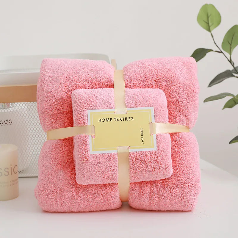 Supersoft 2Pc Coral Velvet Bath Towel Set For Adults