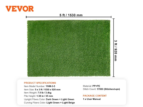Artificial Grass Outdoor Rug With Drainage Holes For Patio Decor