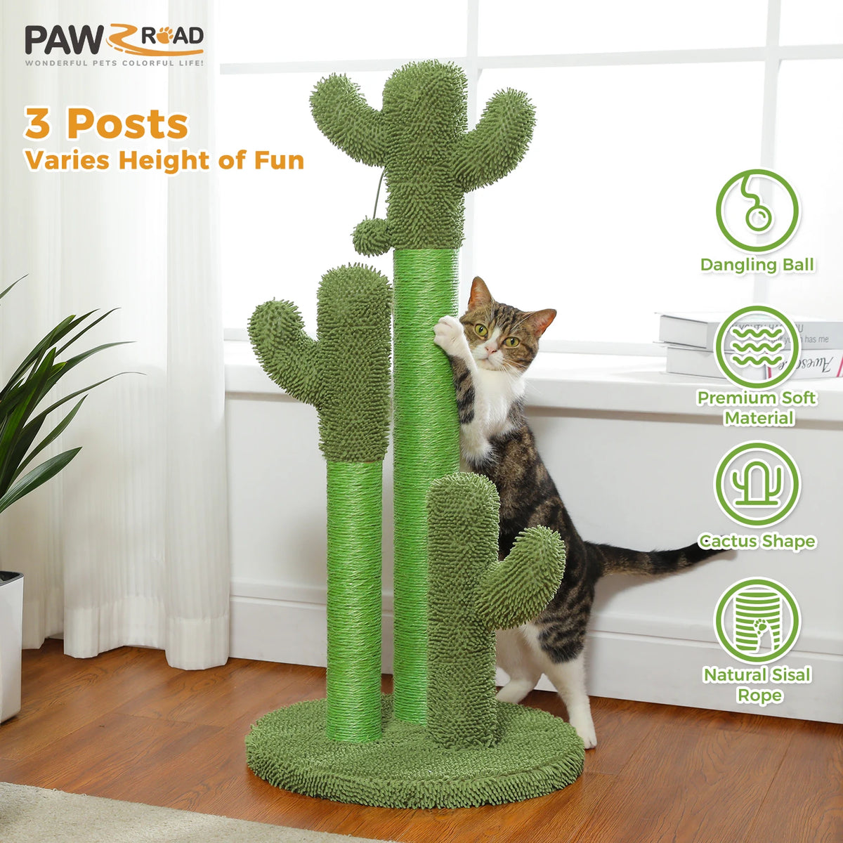 PAWZ Road Cactus Cat Scratching Post With Sisal Sturdy Poles