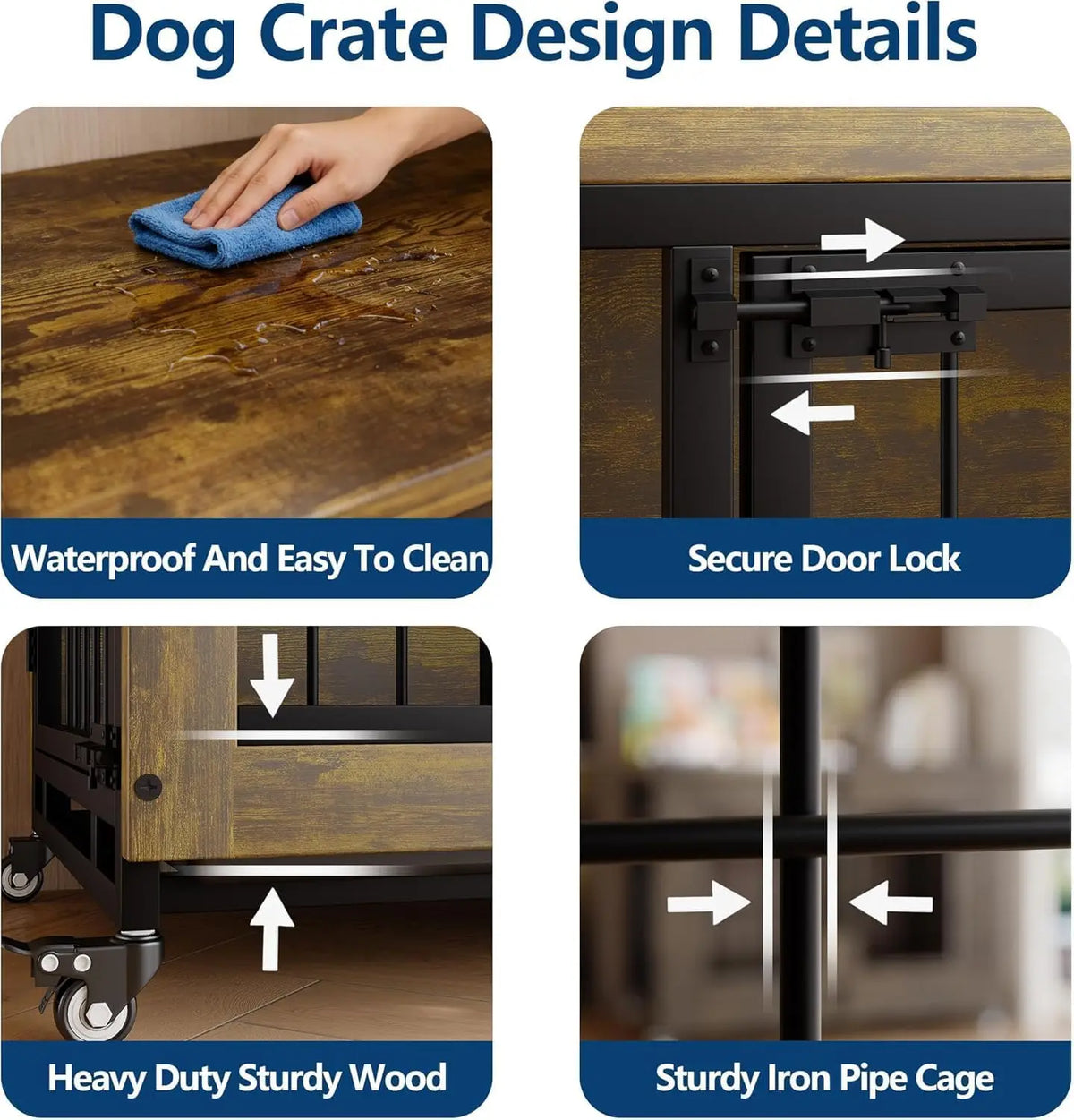 ANIXOL Wooden Dog Crate Furniture with Locking Doors and Tray