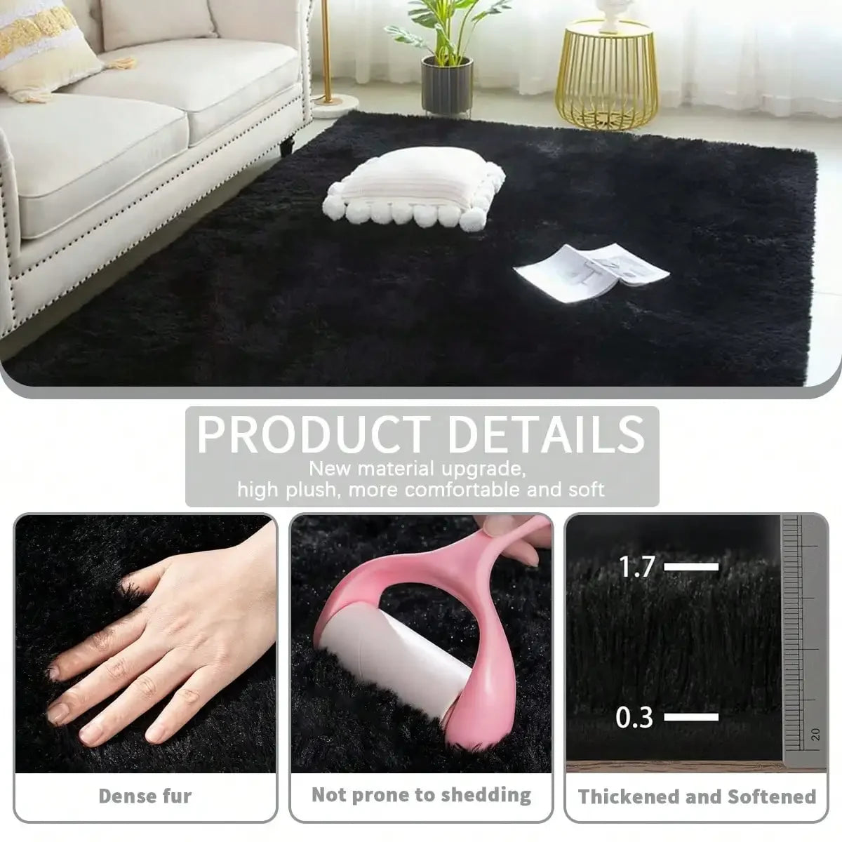 Thick Plush Long Pile Carpet Non Slip Soft Home Rug