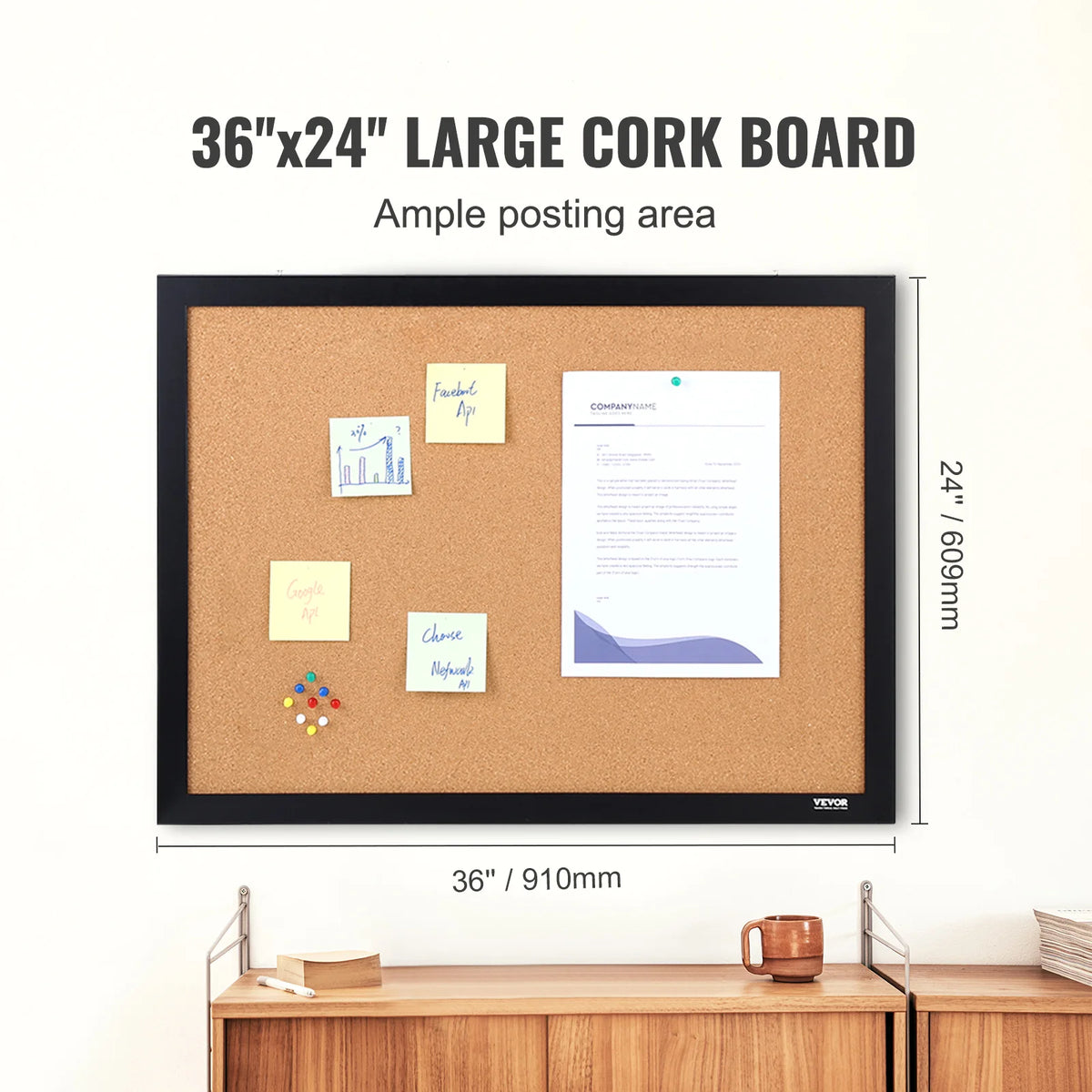 SucceBuy Premium Cork Bulletin Board With Wooden Frame