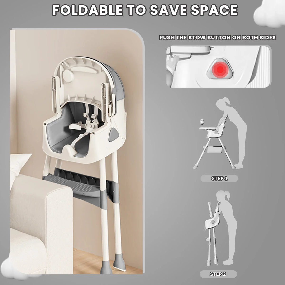 PIORLADO Foldable Baby High Chair With Tray Anti Slip Pad Toy Rack