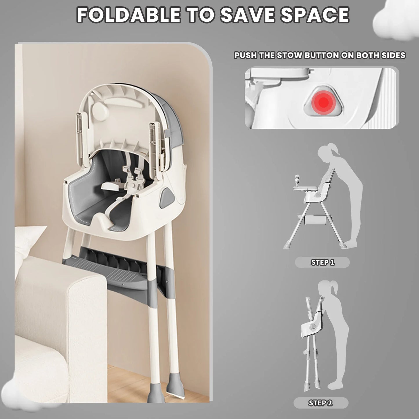 Piorlado Foldable Baby High Chair With Tray And Toy Rack
