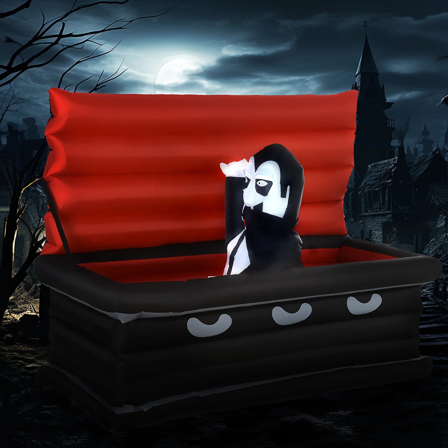 Inflatable Halloween Vampire Coffin Outdoor Display With Led