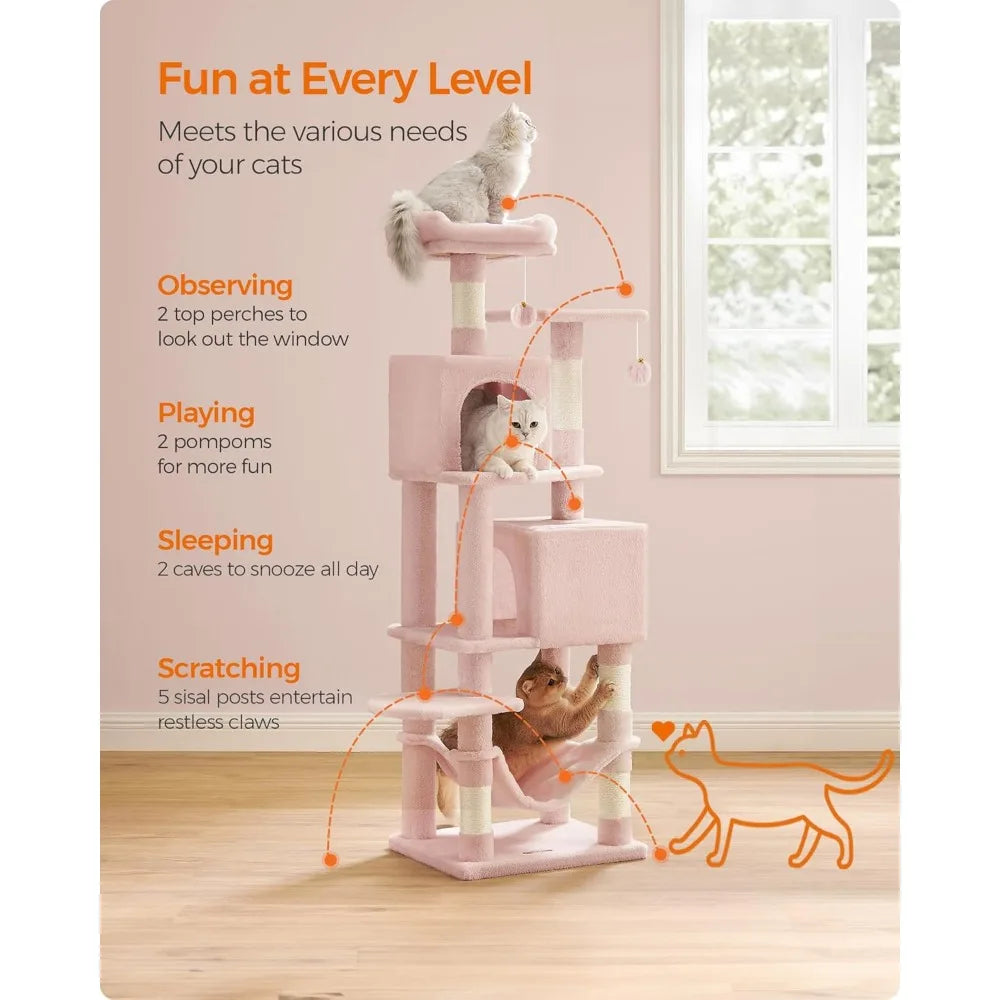NBVCX Multi Level Cat Tree Condo With Scratching Posts Perches And Caves