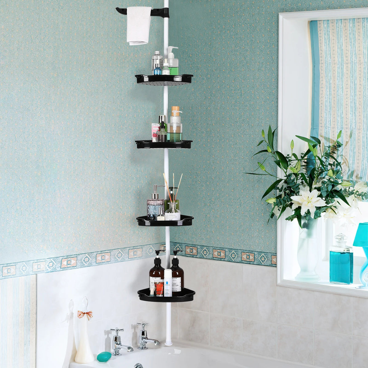 HiMISS Corner Shower Caddy With Adjustable Tension Pole Storage Shelves
