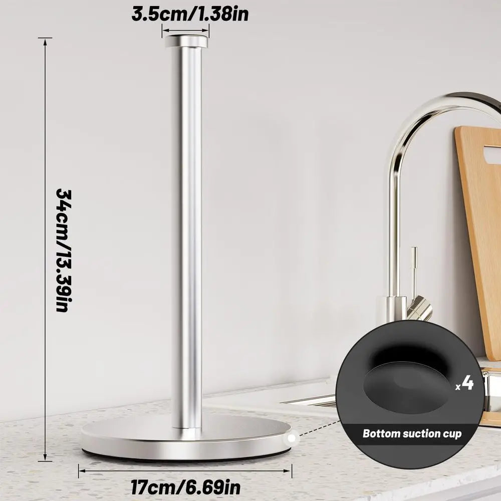 Stainless Steel Paper Towel Holder Countertop With Weighted Base Suction Cups