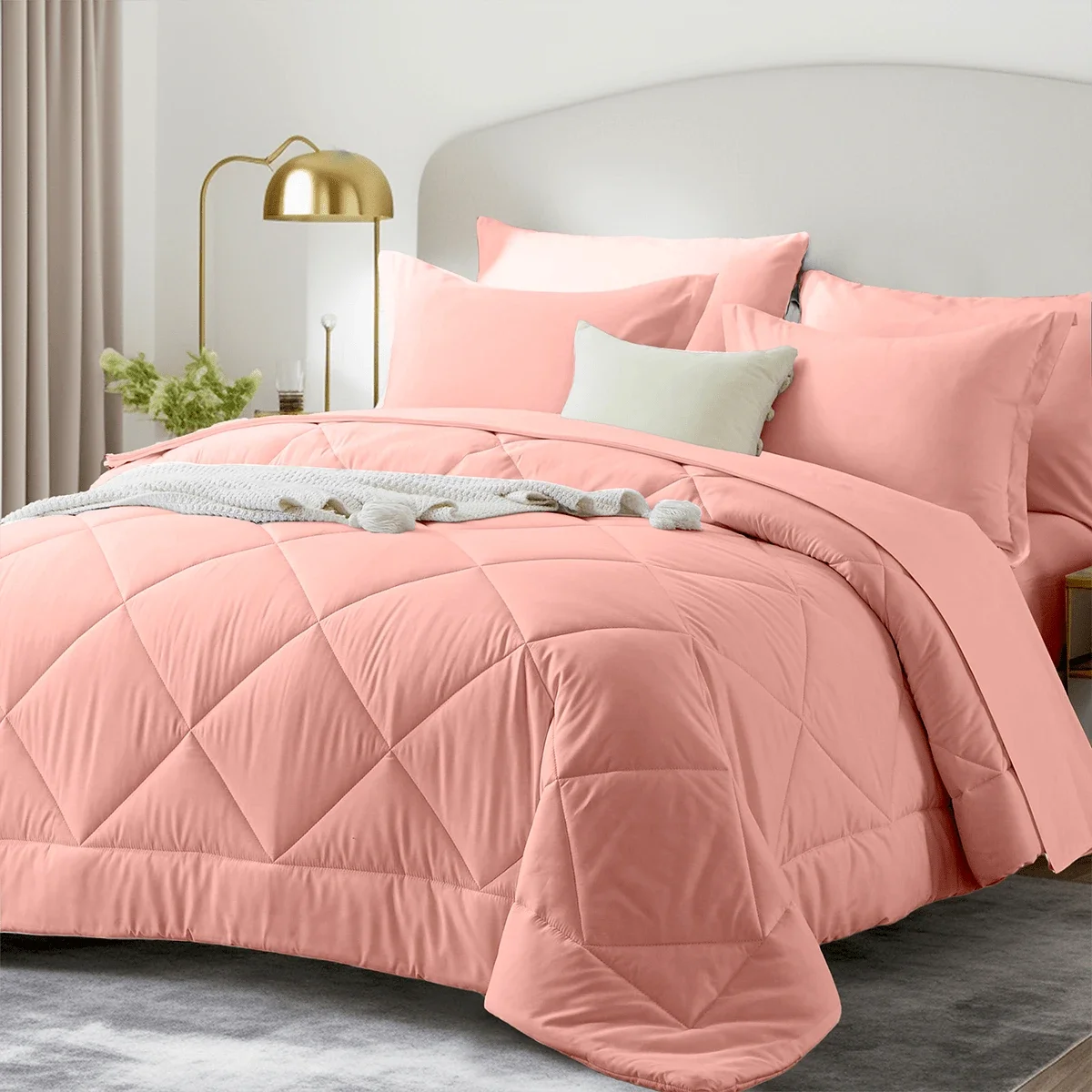 Geometric Pattern Comforter Set With Embroidered Jacquard Design
