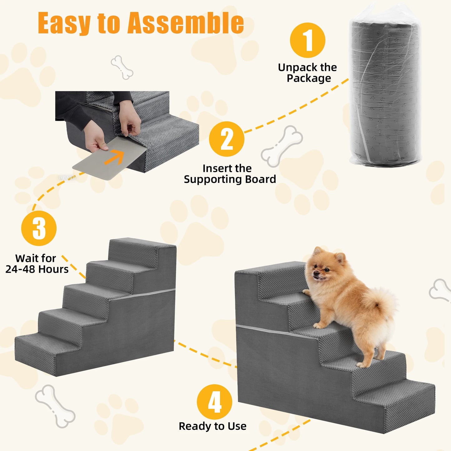 Heavy Duty Foam Dog Stairs Ramp With Non Slip Design