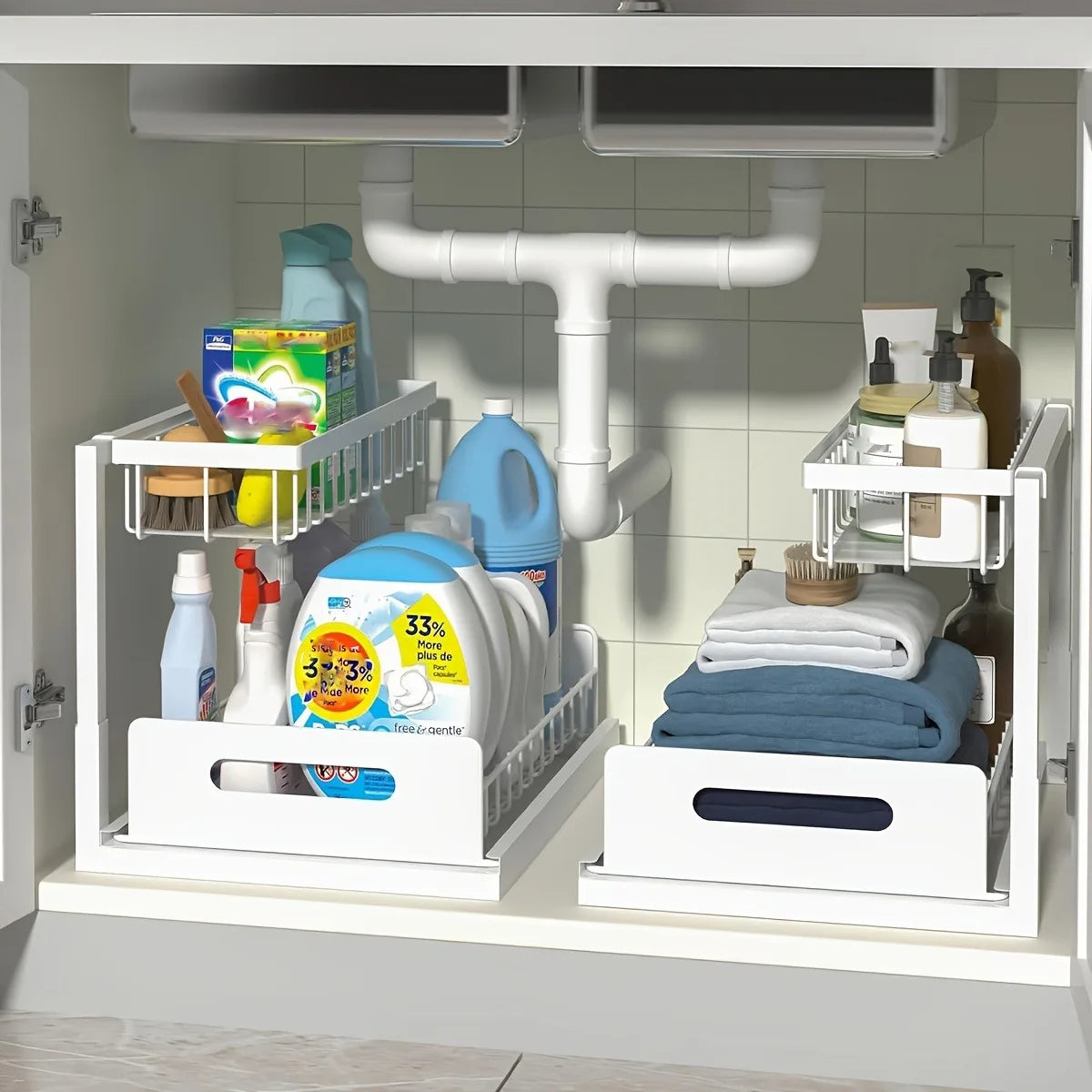 Sliding Pull Out Cabinet Rack for Lower Sink Kitchen Storage