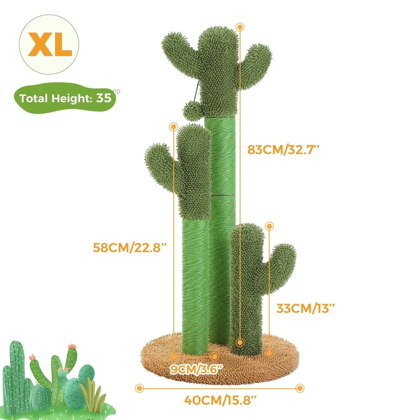 PAWZ Road Cactus Cat Scratching Post With Sisal Sturdy Poles