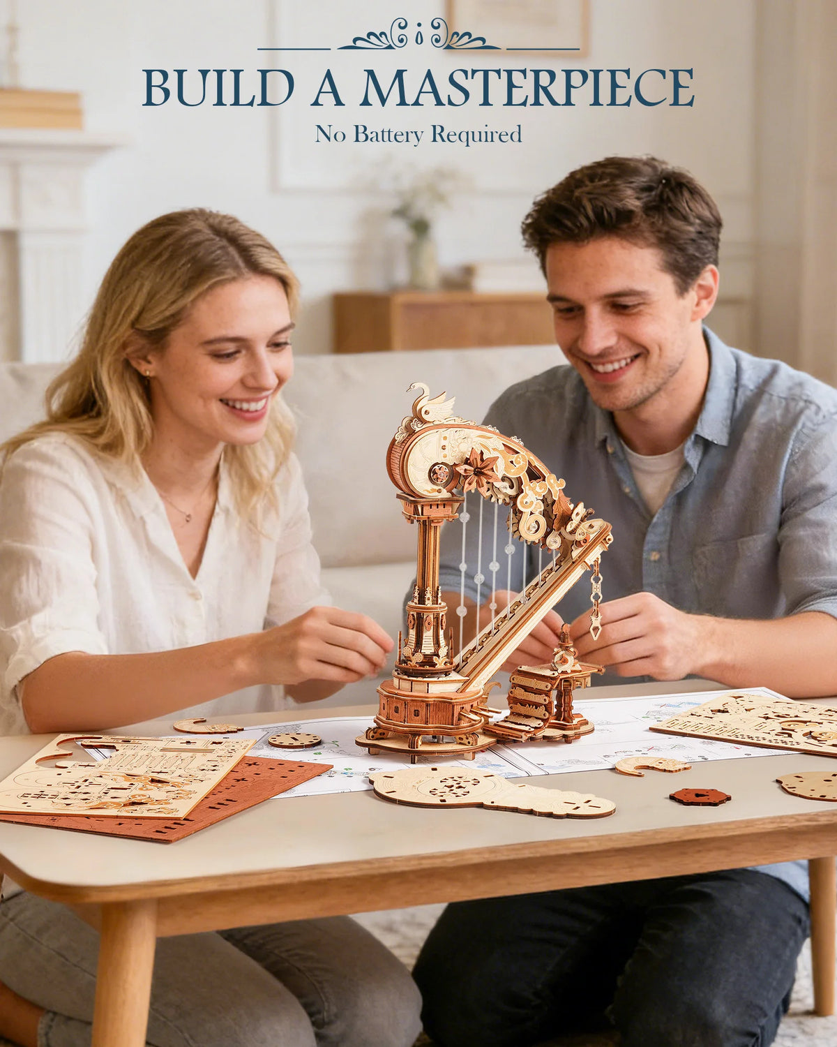 ROKR Magic Harp Music Box Wooden DIY Mechanical Puzzle Kit