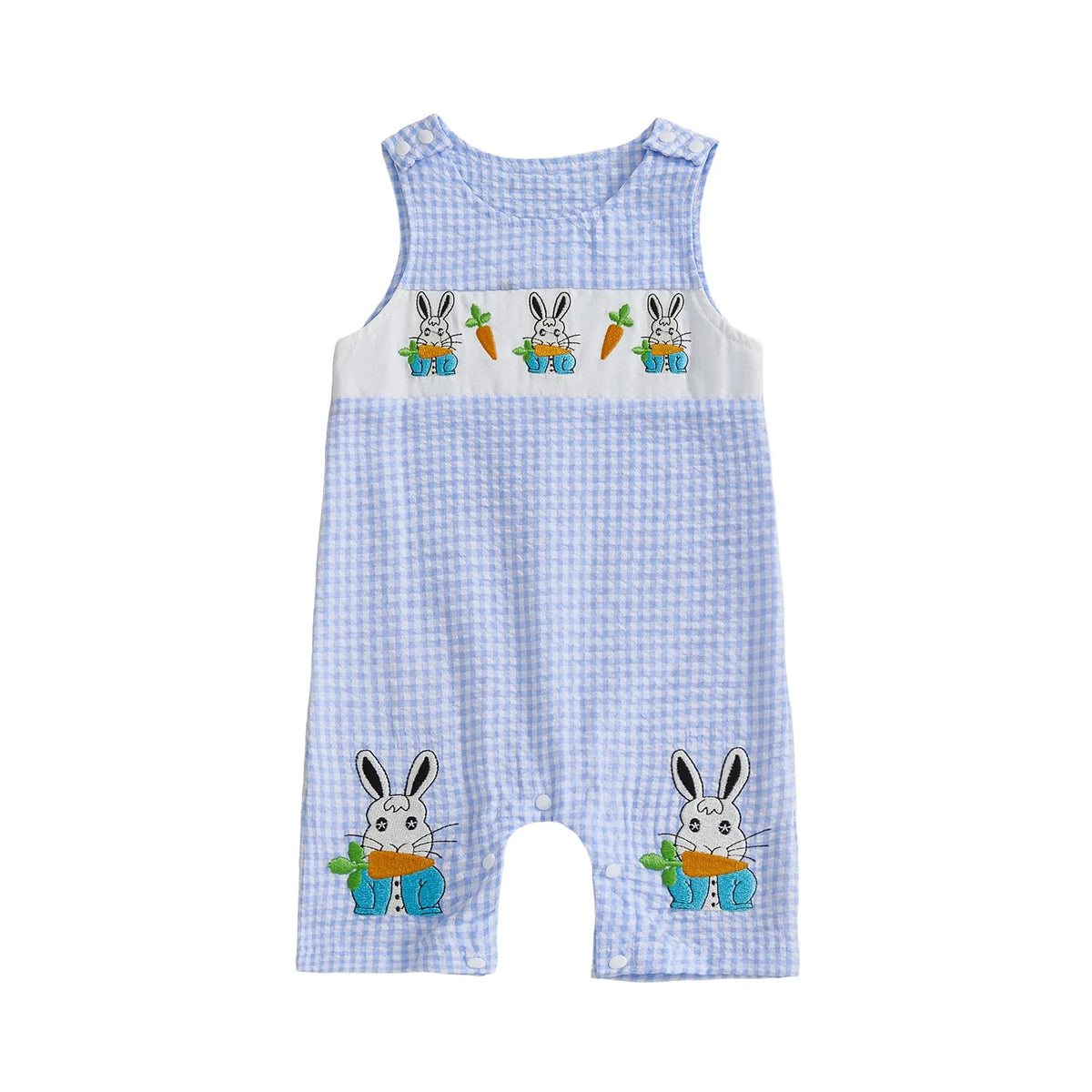 Embroidered Cotton Baby Romper With Sleeveless Button Front
