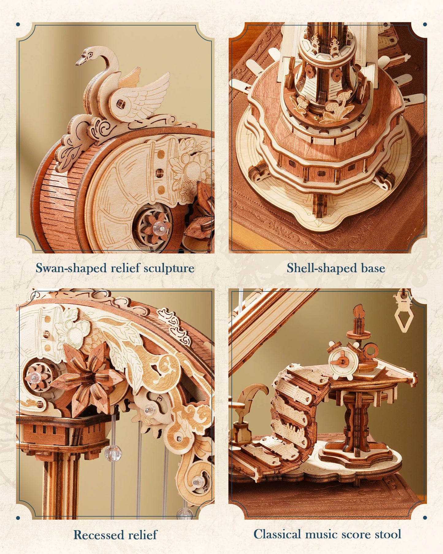 ROKR Magic Harp Music Box Wooden DIY Mechanical Puzzle Kit