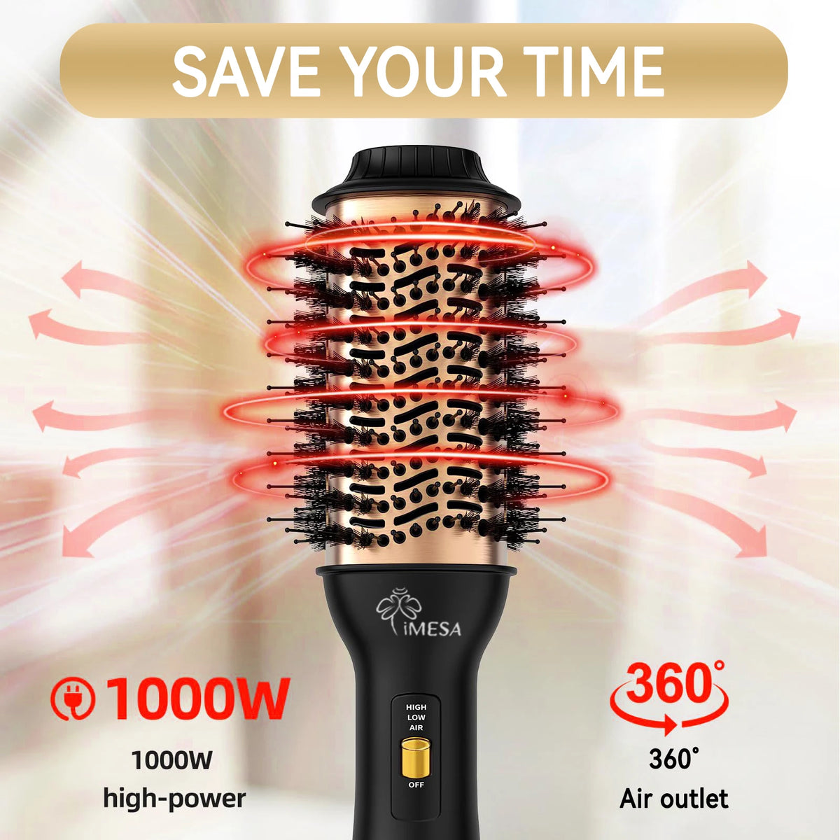 Imesa Hot Air Brush One Step Hair Dryer Curler Straightener