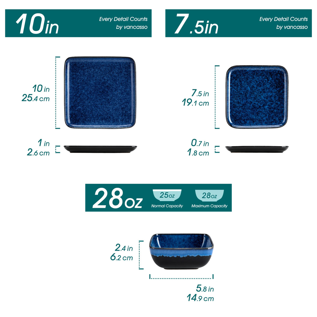 Vancasso Ceramic Dinnerware Set With Reactive Glaze Square Plates