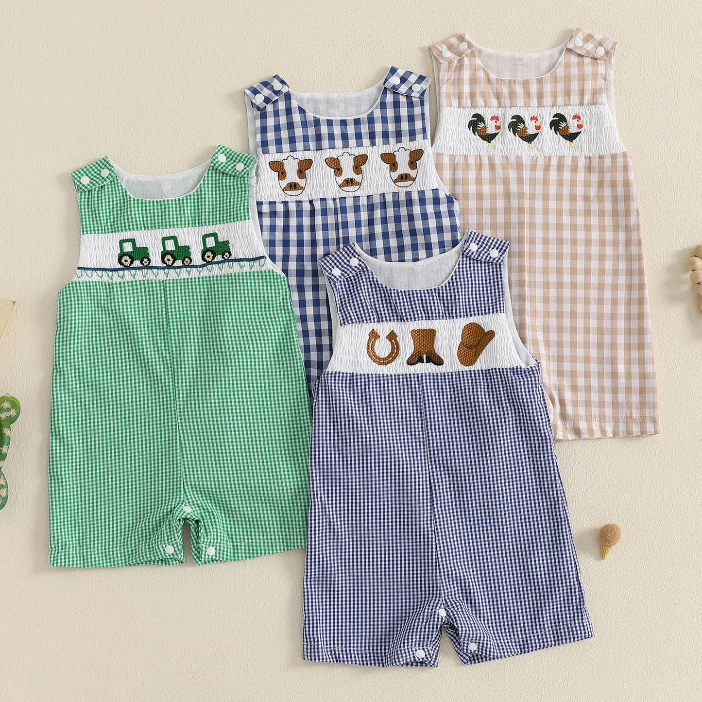 Soft Cotton Embroidered Baby Romper Button Up Summer Jumpsuit