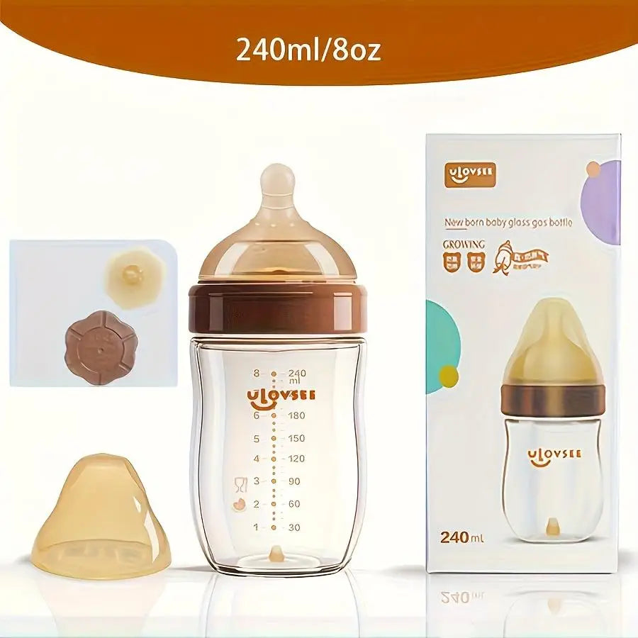 High Borosilicate Glass Baby Bottle Wide Neck Feeding Bottle Valve