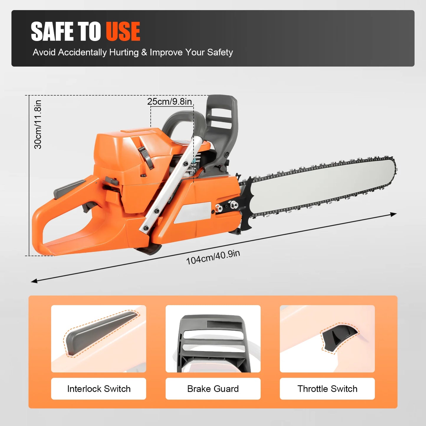 Bymaocar 71.8CC Gas Chainsaw Heavy Duty Petrol Wood Cutter