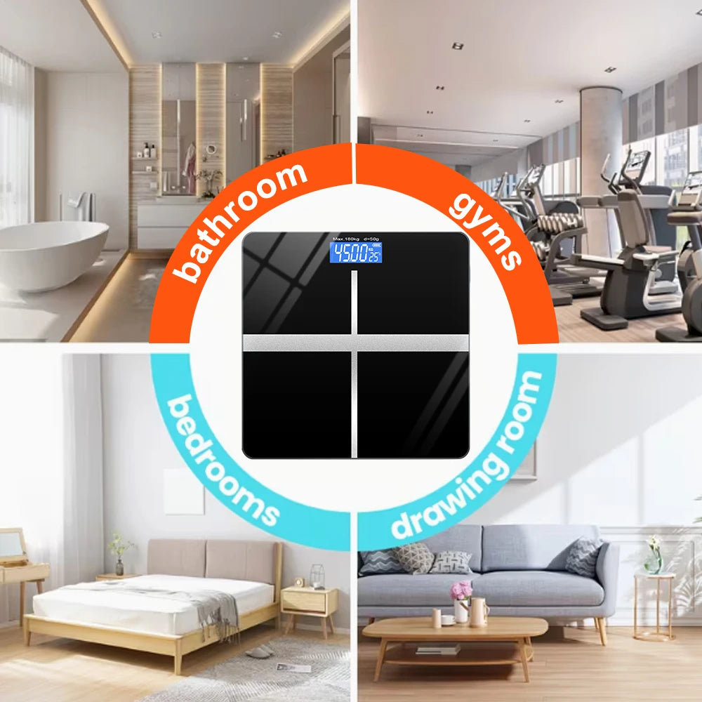 Digital Bathroom Scale With LCD Display Tempered Glass Platform