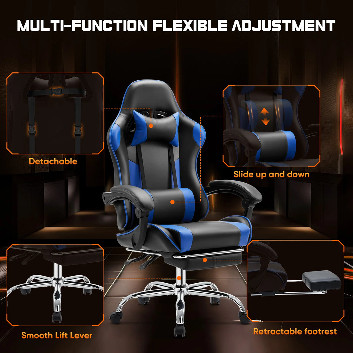 JHK Ergonomic Gaming Chair With Adjustable Lumbar Support