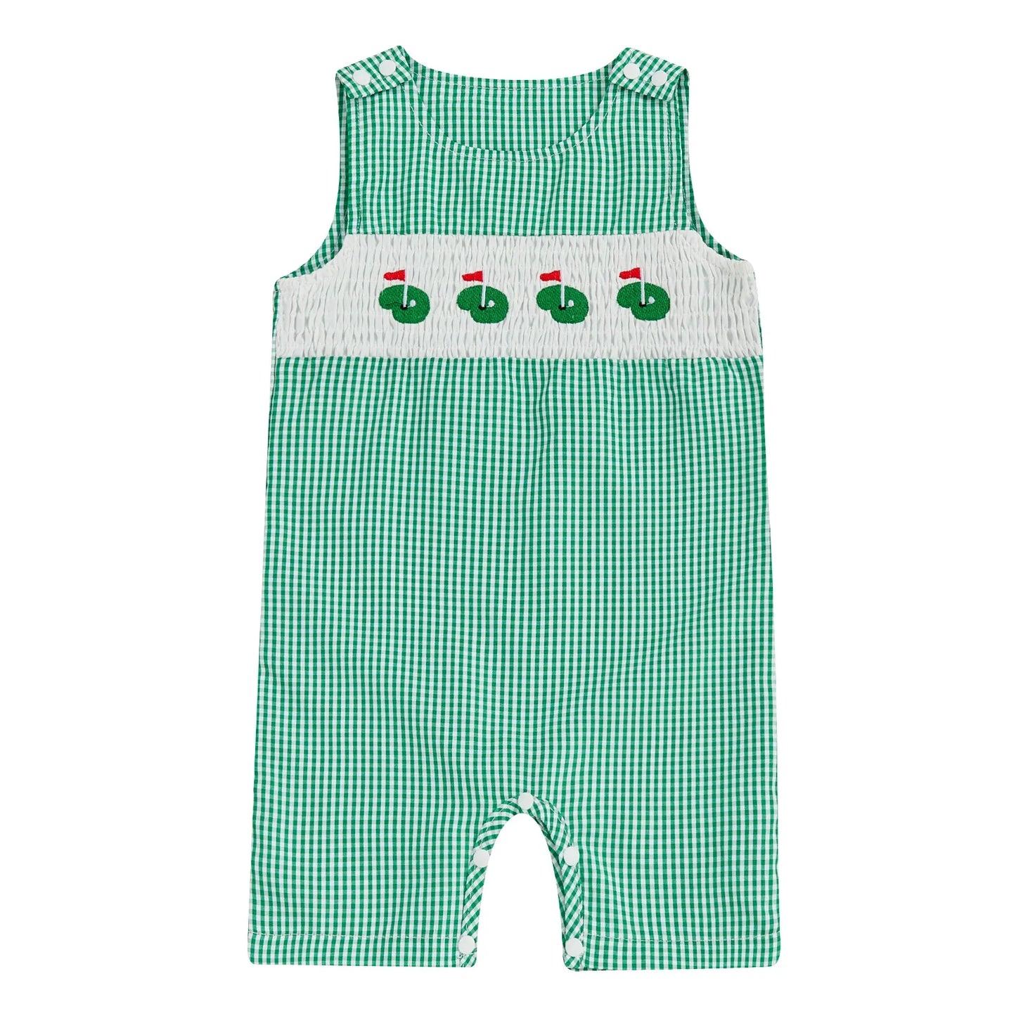 Embroidered Cotton Baby Romper With Sleeveless Button Front