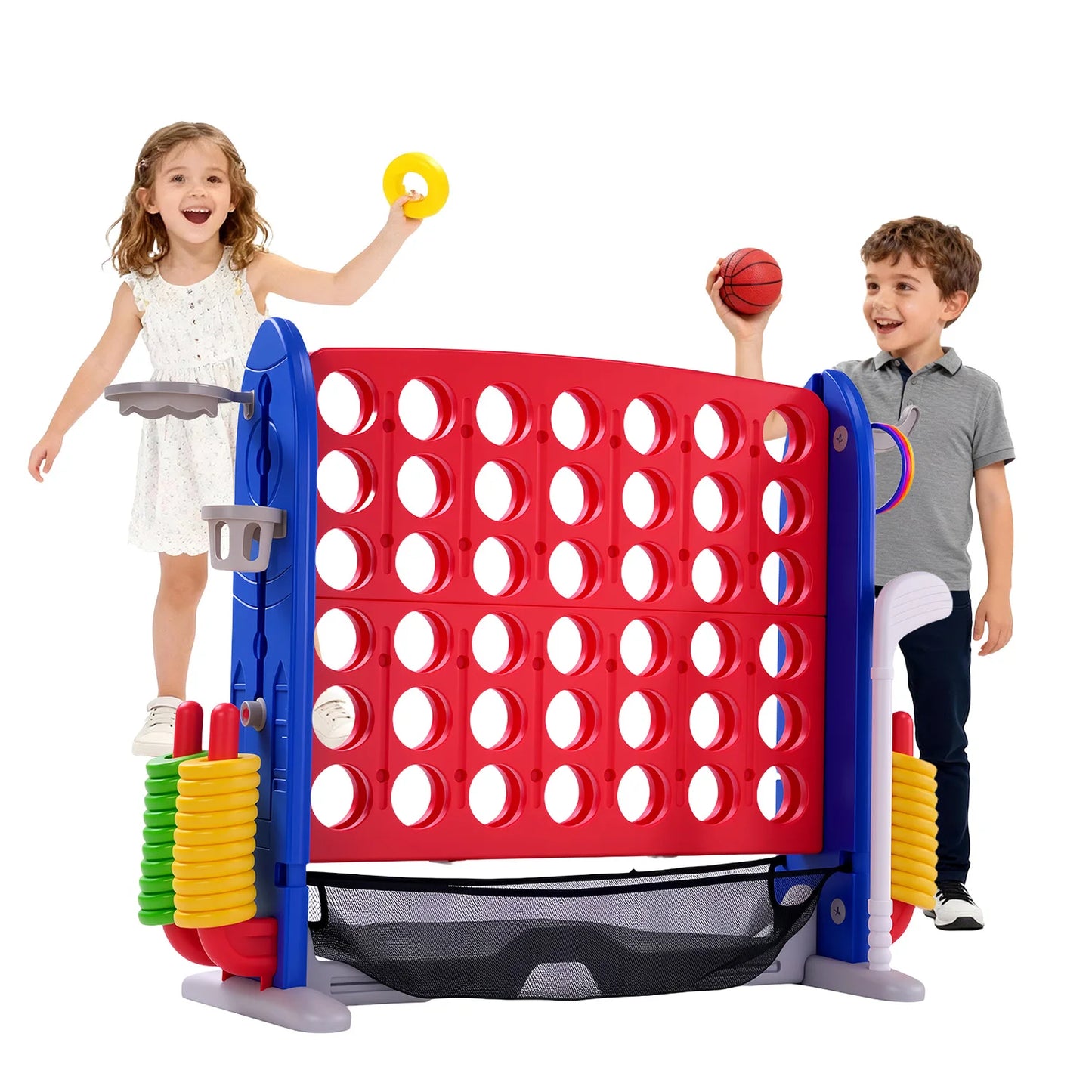 Giant Outdoor Connect Four Basketball Hoop Ring Toss Game Set